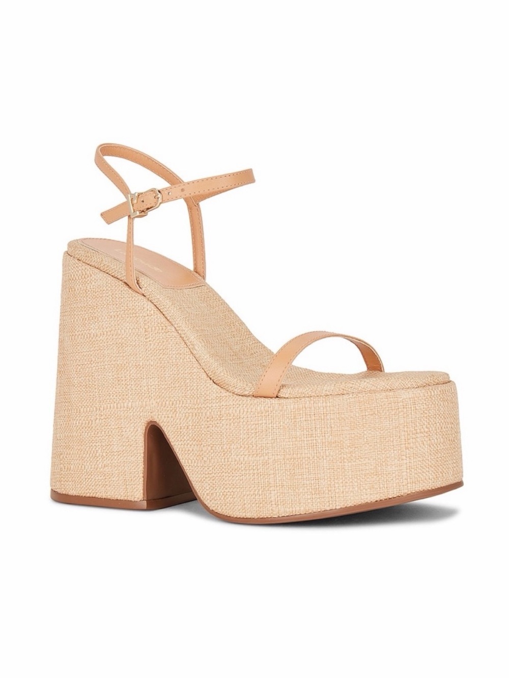 NEW Larroude size 7 Wanda Platform Woven Sandals in Tan Leather and Raffia